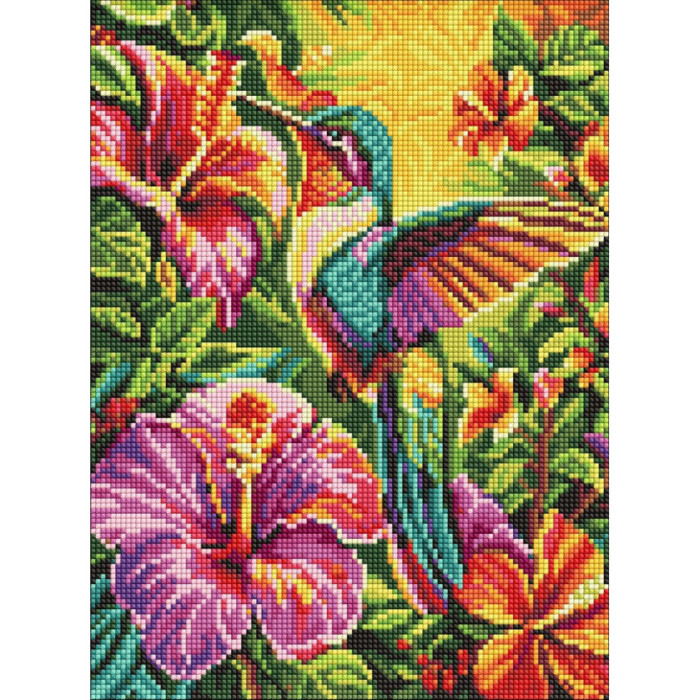 Алмазна мозаїка "Яскравий колібрі у тропіках"©art_selena_ua AMO20487, 30х40 см Идейка