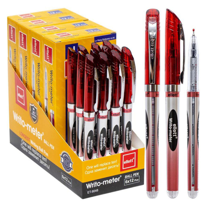 Ручка масляна ET8048-12(Red) червона 0,5 мм "10км" Ellott