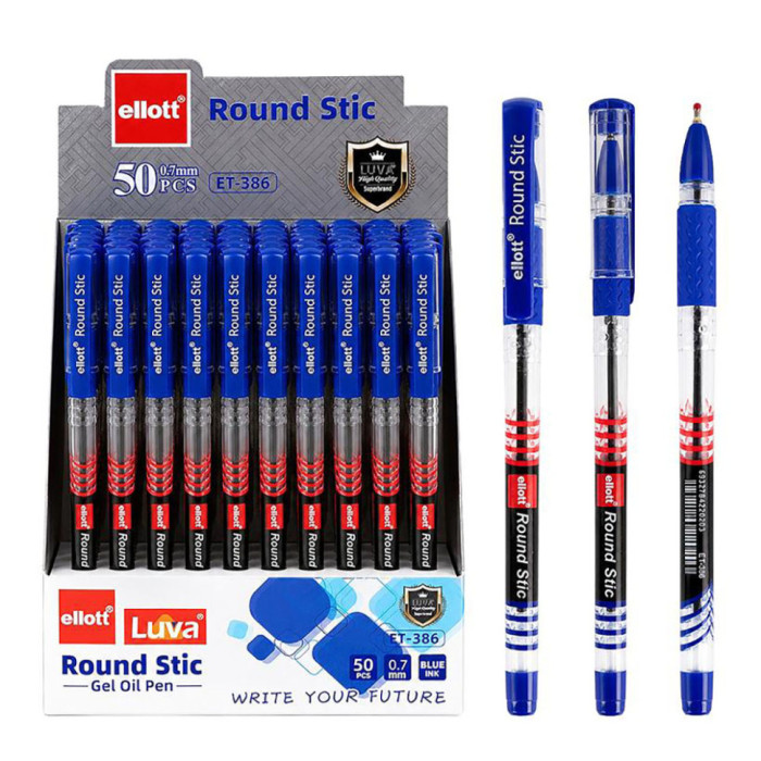 Ручка масляна Round Stic ET-386-50 синій, м'який грип, 0,7 мм Ellott