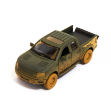 Дитяча модель машинки пікап Ford F-150 SVT Raptor-Supercrew Muddy Kinsmart KT5365WY інерційна, 1:46  Dark-Green Kinsmart