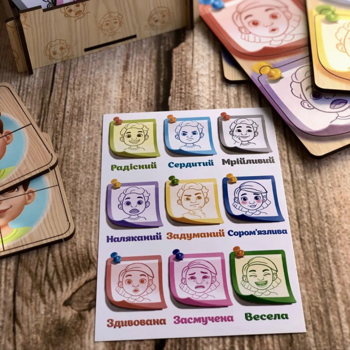 Дерев'яний пазл-сортер "Емоції" Ubumblebees (ПСФ101) PSF101, 36 деталей Ubumblebees