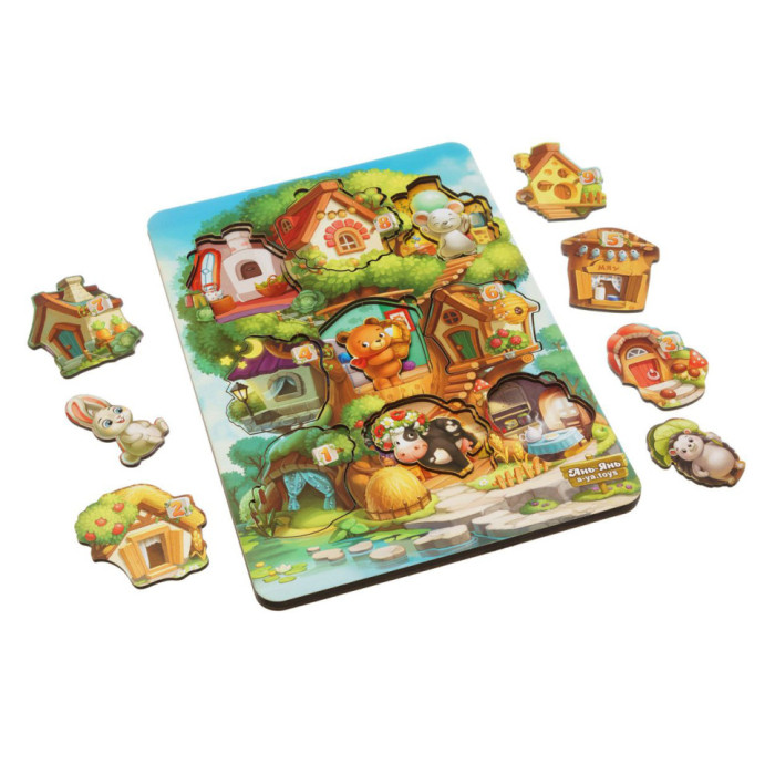 Дерев'яний пазл-вкладиш "Де чий будиночок на дереві?" Ubumblebees (ПСД172) PSD172 тришаровий Ubumblebees