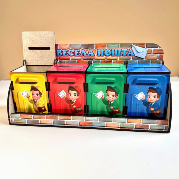 Дерев'яна настільна гра "Веселий листоноша" Ubumblebees (ПСД081) PSD081 сортер-комодик Ubumblebees