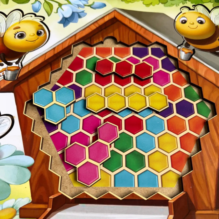 Дерев'яний пазл-вкладиш "Веселі бджілки" Ubumblebees (ПСД165) PSD165 сортер-тетріс Ubumblebees