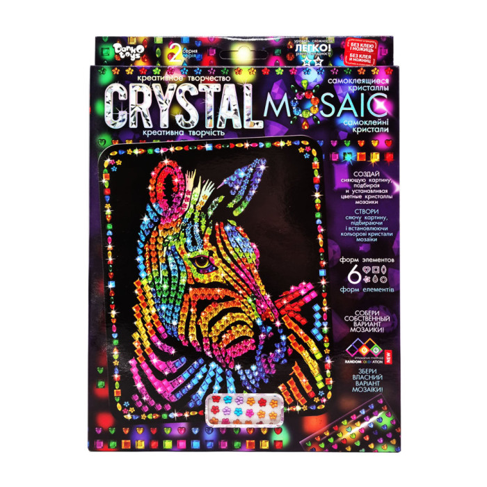 Креативна творчість "Crystal mosaic Зебра" CRM-02-08, 6 форм елементів Danko Toys
