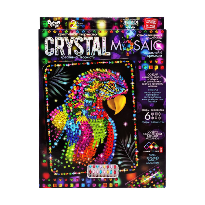 Креативна творчість "Crystal mosaic Папуга" CRM-02-06, 6 форм елементів Danko Toys