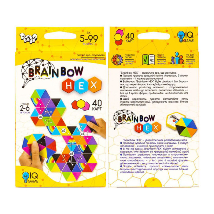 Розважальна карткова гра "Brainbow HEX" G-BRH-01-01, 40 карт Danko Toys