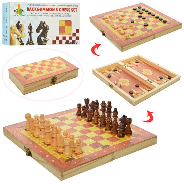 Настільна гра Шахи 1680 з шашками і нардами Класичний стиль HAODELI CHESS