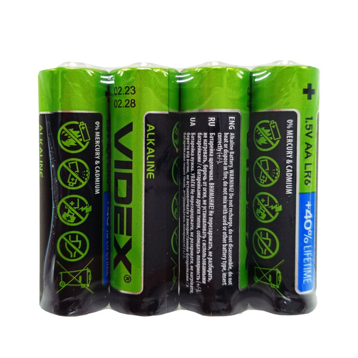 Батарейка лужна Videx Alkaline Videx LR6 AAx4, LR06/AA блістер 4 штуки пальчики блістер Videx