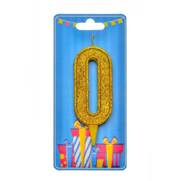 Свічка для торта "Цифра 0" 8008-0001 золото блиск Party