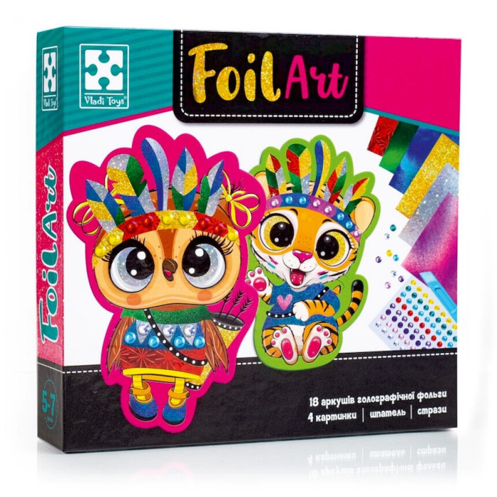 Набір для творчості "Foil Art Шалені індіанці" VT4433-09 фольга, шпатель, стрази Vladi Toys