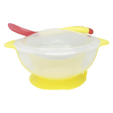 Тарілка на присосці прозора MGZ-0100(Yellow) з термоложкою та кришкою Megazayka