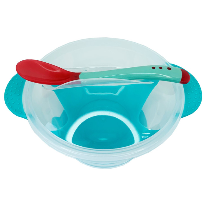Тарілка на присосці прозора MGZ-0100(Turquoise) з термоложкою та кришкою Megazayka