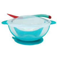 Тарілка на присосці прозора MGZ-0100(Turquoise) з термоложкою та кришкою Megazayka