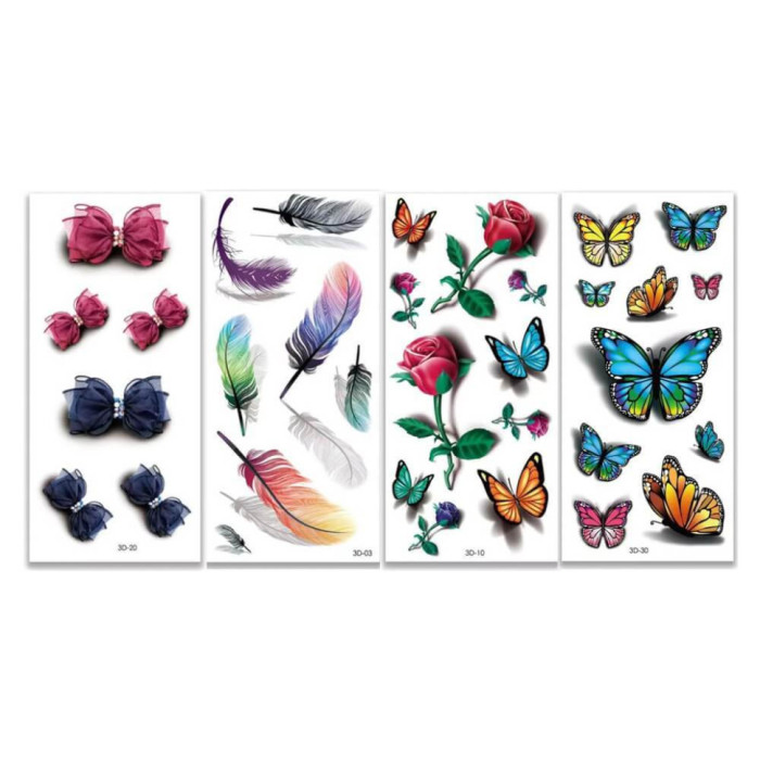 Набір тимчасових тату "3D №1" 3d-set-01, 19 х 9 см 4 шт Fresh Tattoo