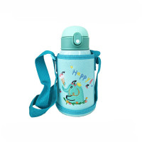 Термос-поїльник з силіконовою трубочкою MGZ-0318(Turquoise) чашкою, в чохлі з ремінцем, 550 мл Megazayka