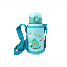 Термос-поїльник з силіконовою трубочкою MGZ-0318(Turquoise) чашкою, в чохлі з ремінцем, 550 мл Megazayka