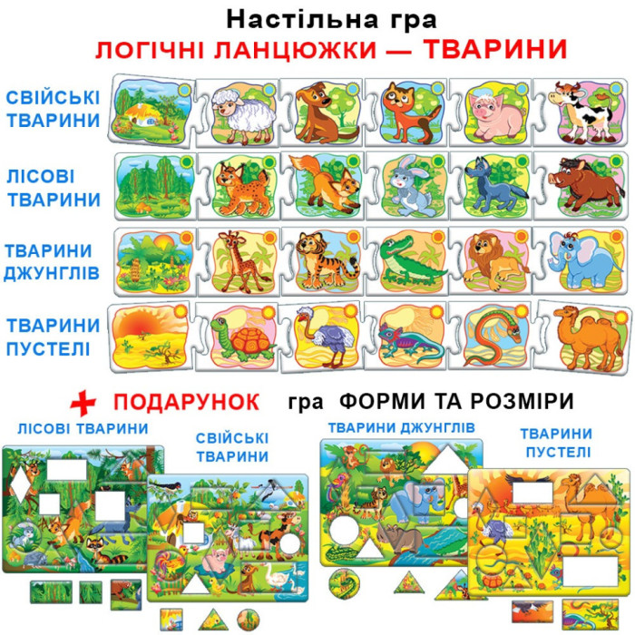 Дитяча розвиваюча гра "Логічні ланцюжки. Тварини" 86058 укр. мовою Энергия Плюс