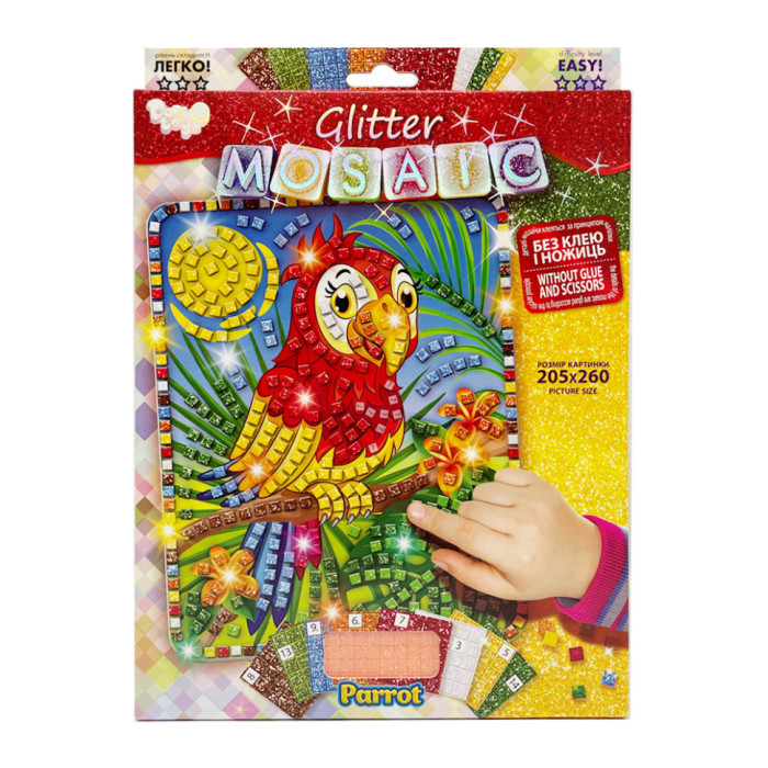 Креативна творчість "Блискуча мозаїка: Parrot"БМ-02-06, 20.6х26 см Danko Toys