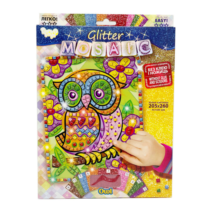 Креативна творчість "Блискуча мозаїка: Owl-1"БМ-02-07, 20.6х26 см Danko Toys