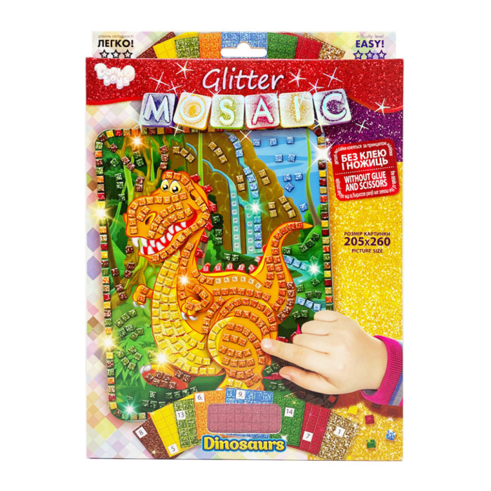 Креативна творчість "Блискуча мозаїка: Dinosaurs"БМ-02-01, 20.6х26 см Danko Toys