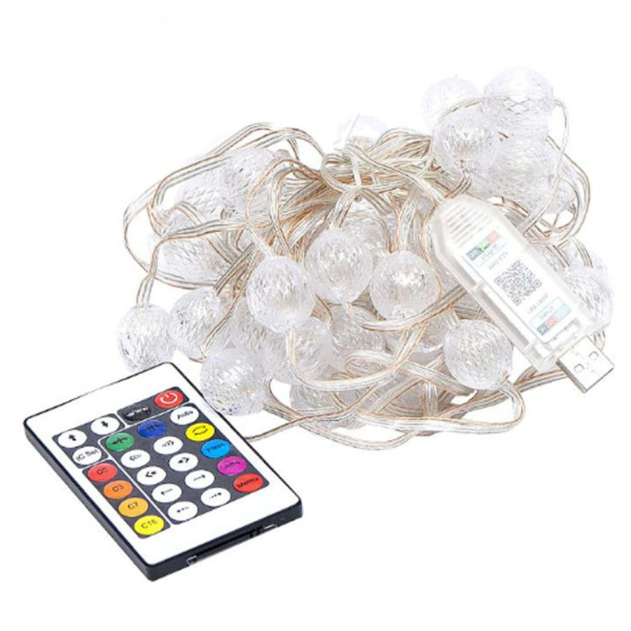 Гірлянда RGB з пультом "Кулька велика" D-52 Smart, USB 50L 5 метрів, змінює колір Bambi